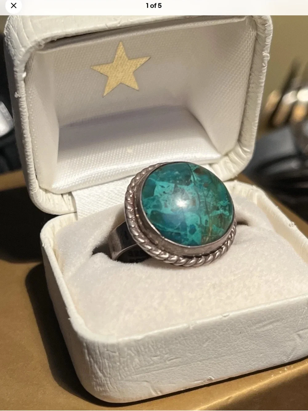 Sterling Silver Teal Turquoise Cabochon Ring